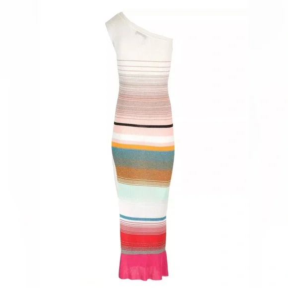 Missoni Maxi Dress Cover Up Striped Knitted One Shoulder Bodycon Slit S - Picture 3 of 15
